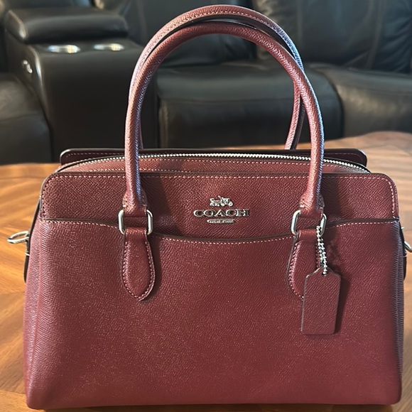 Coach Red Leather Satchel with Signature Design - Picture 9 of 12